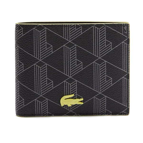 Ví Lacoste Men's The Blend Neon Details Crocodile Monogram Canvas Wallet Màu Đen - Túi xách - Vua Hàng Hiệu