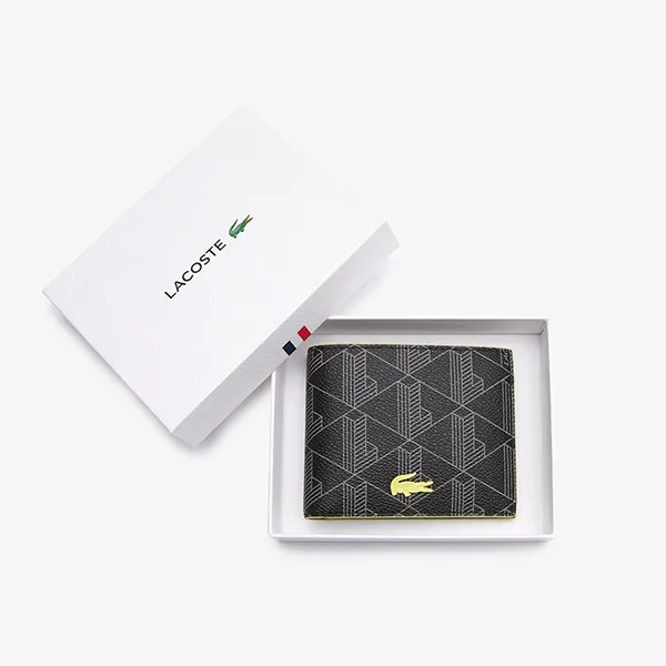 Ví Lacoste Men's The Blend Neon Details Crocodile Monogram Canvas Wallet Màu Đen - Túi xách - Vua Hàng Hiệu