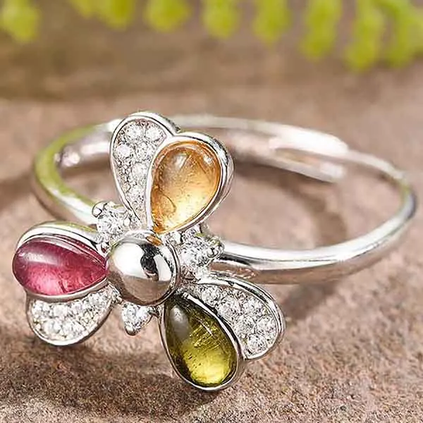 Nhẫn Kya Jewel Đá Tourmaline Hoa Ba Cánh Hiện Đại NAR9 - Trang sức - Vua Hàng Hiệu