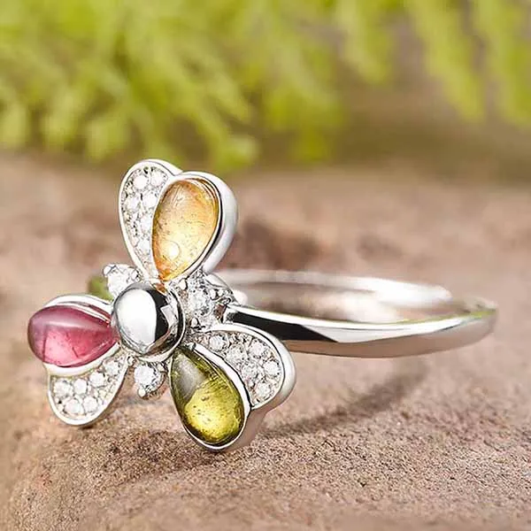 Nhẫn Kya Jewel Đá Tourmaline Hoa Ba Cánh Hiện Đại NAR9 - Trang sức - Vua Hàng Hiệu