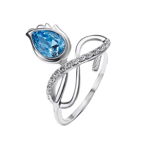 Nhẫn Kya Jewel Hoa Hồng Xanh Dương Sang Trọng R38 Màu Bạc
