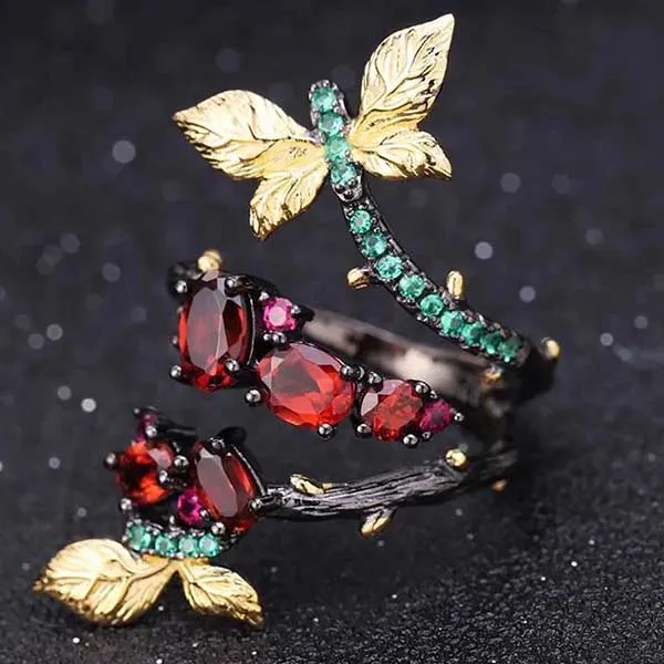 Nhẫn Kya Jewel Hồng Ngọc Lựu Đôi Chuồn Chuồn Ấn Tượng KW17 - Trang sức - Vua Hàng Hiệu