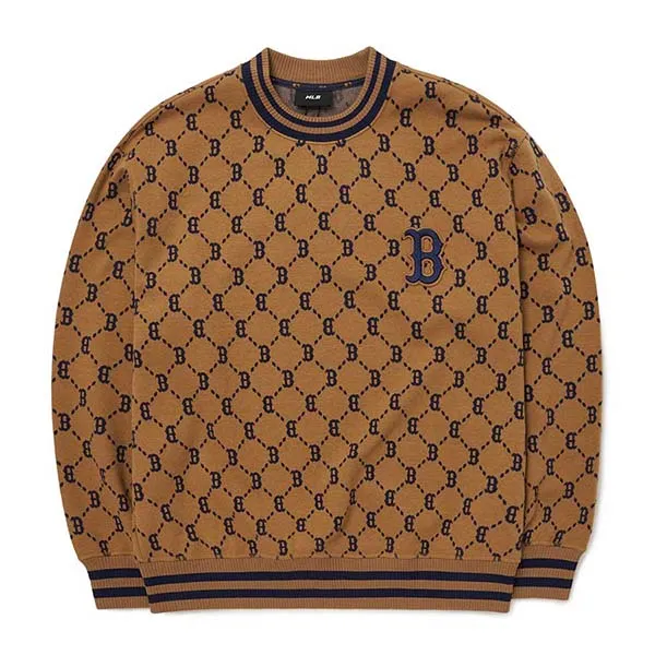 Áo Nỉ Sweater MLB Diamond Monogram Jacquard Overfit Sweatshirt Boston Red Sox 3AMTM0724-43BGD Màu Nâu Size XS