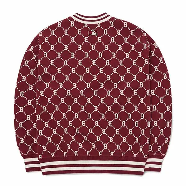 Áo Nỉ Sweater MLB Diamond Monogram Jacquard Overfit Sweatshirt Boston Red Sox 3AMTM0724-43WIS Màu Đỏ Mận Size S