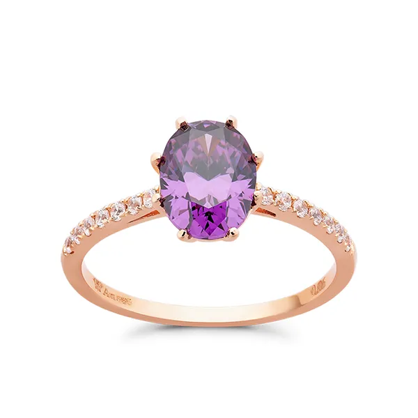 Nhẫn Huy Thanh Jewelry NPTB 290 - 14K - Đá Cubic Zirconia Và Đá Màu Amethyts Màu Vàng Hồng