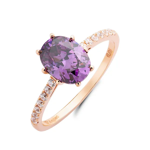 Nhẫn Huy Thanh Jewelry NPTB 290 - 14K - Đá Cubic Zirconia Và Đá Màu Amethyts Màu Vàng Hồng