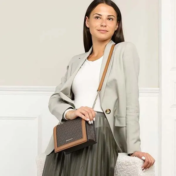 Túi Đeo Chéo Michael Kors MK Women's Jet Set Large Logo Crossbody Bag Màu Nâu Đen