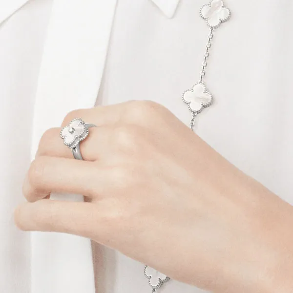 Nhẫn Jewery Luxury Alhambra Vintage Diamond Gold 18k White Gold M.O.P Màu Vàng Trắng - Trang sức - Vua Hàng Hiệu