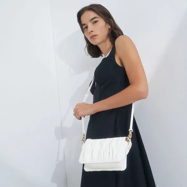 Túi Đeo Vai Nữ Charles & Keith CNK Beaded Strap Ruched Shoulder Bag - White CK2-20270749 Màu Trắng