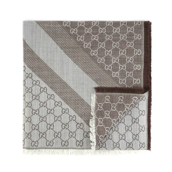 Khăn Quàng Cổ Gucci Women Wool Scarf GG Jacquard Print In Brown Style 281942 3G704 1578 Màu Ghi Xám