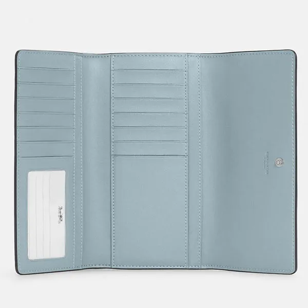 Ví Coach Slim Trifold Wallet In Signature Canvas Màu Xanh - Nâu