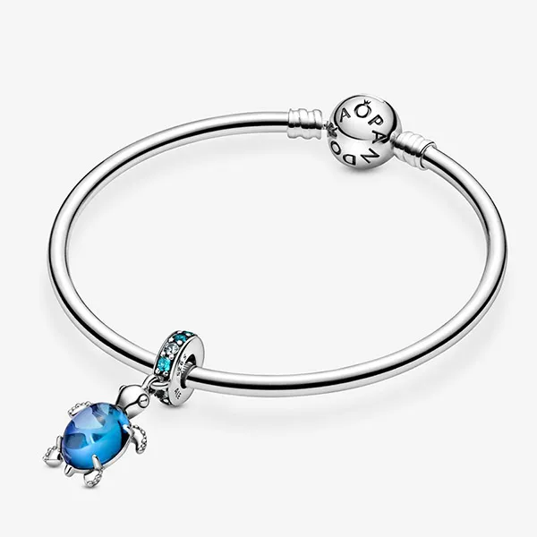 Hạt Vòng Charm Pandora Murano Glass Sea Turtle Dangle 798939C01 Màu Bạc Xanh