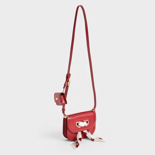 Set Túi Nữ Charles & Keith CNK Qixi Gift Set Satin Scarf Bag & AirPods Pouch Màu Đỏ