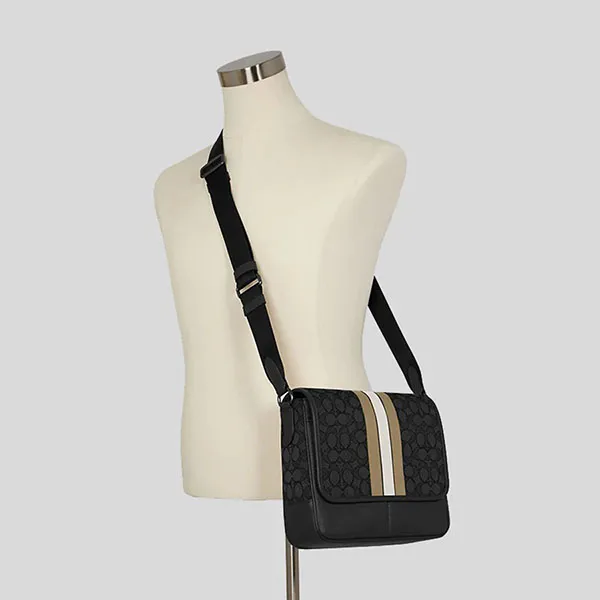Túi Đeo Chéo Nam Coach Small Map Bag In Signature Jacquard With Stripe C6583 Màu Đen Size 26