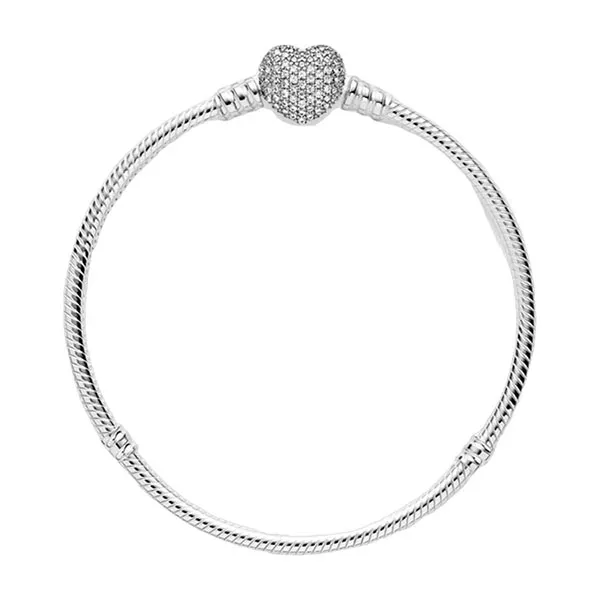Vòng Đeo Tay Pandora Heart Clasp Snake Chain Bracelet 590727CZ Màu Bạc Size 17 - Trang sức - Vua Hàng Hiệu