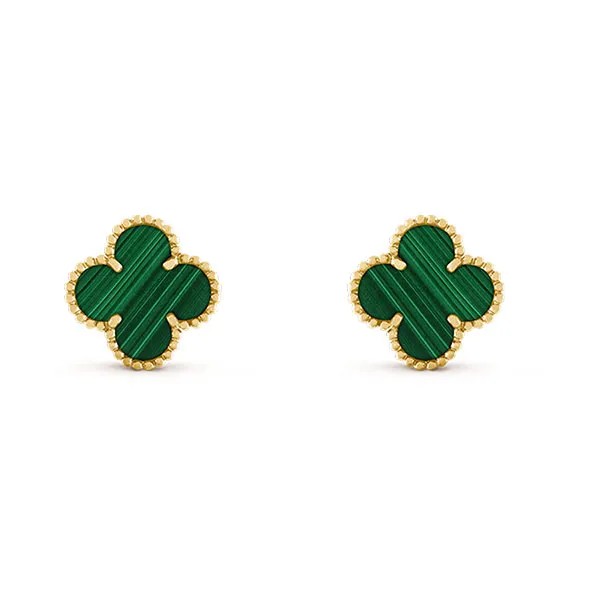 Khuyên Tai Van Jewery Luxury Alhambra Malachite 18k Yellow Gold Màu Vàng Gold 15mm - Trang sức - Vua Hàng Hiệu
