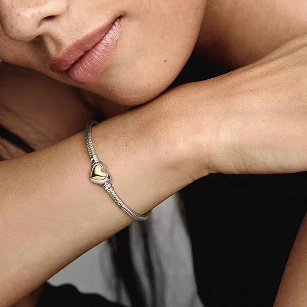 Vòng Đeo Tay Pandora Domed Golden Heart Clasp Snake Chain Bracelet 599380C00 Màu Vàng Bạc Size 16 - Trang sức - Vua Hàng Hiệu