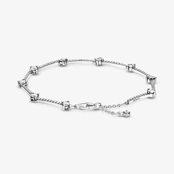 Vòng Đeo Tay Pandora Timeless Dạng Chuỗi Đính Đá Cubic Zirconia Trong Suốt Màu Bạc Size 16