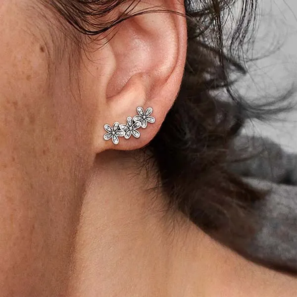 Khuyên Tai Pandora Daisy Flower Stud Earrings 290744CZ Màu Bạc