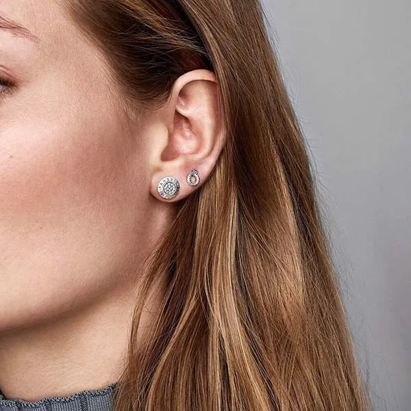 Khuyên Tai Pandora Signature Stud Earrings, Clear 290559CZ Màu Bạc