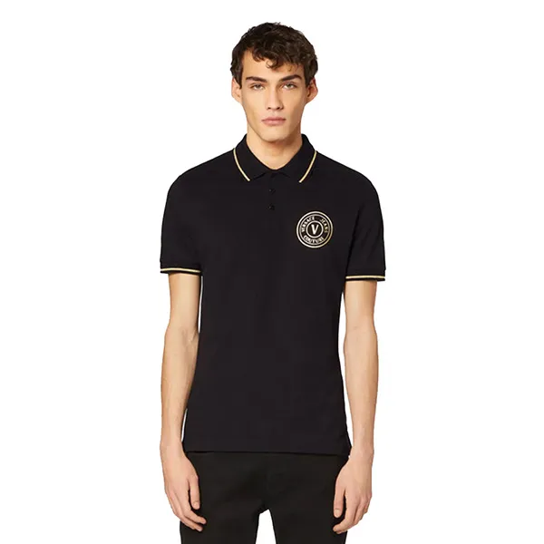 Áo Polo Versace Jeans Couture Vemblem Thick Foil 73GAGT01 CJ01T G89 Màu Đen Size M