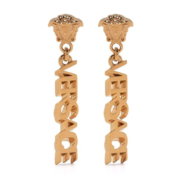 Khuyên Tai Versace Logo Drop Earrings Màu Vàng Gold - Trang sức - Vua Hàng Hiệu
