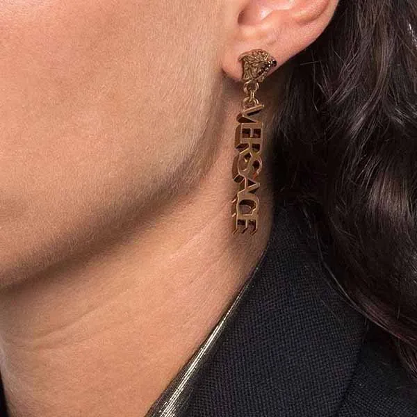 Khuyên Tai Versace Logo Drop Earrings Màu Vàng Gold - Trang sức - Vua Hàng Hiệu