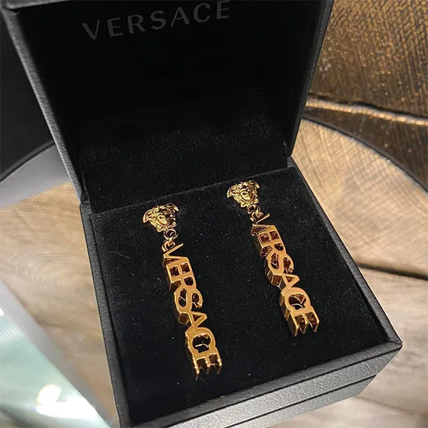 Khuyên Tai Versace Logo Drop Earrings Màu Vàng Gold - Trang sức - Vua Hàng Hiệu