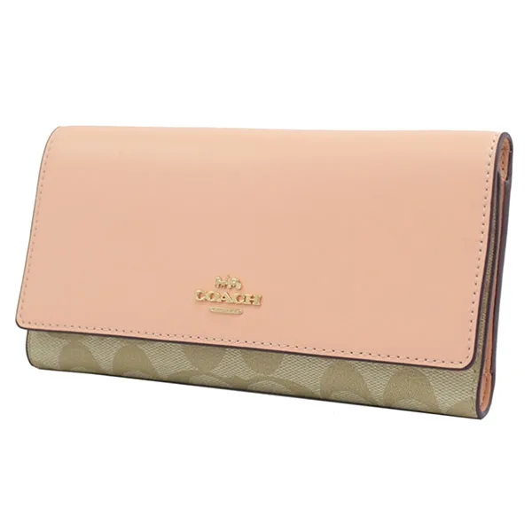 Ví Coach Slim Trifold Wallet In Signature Canvas C5966 Màu Hồng Cam