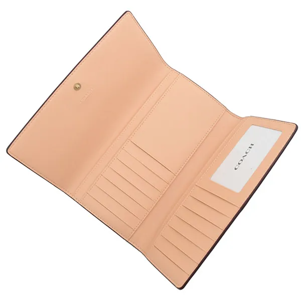 Ví Coach Slim Trifold Wallet In Signature Canvas C5966 Màu Hồng Cam