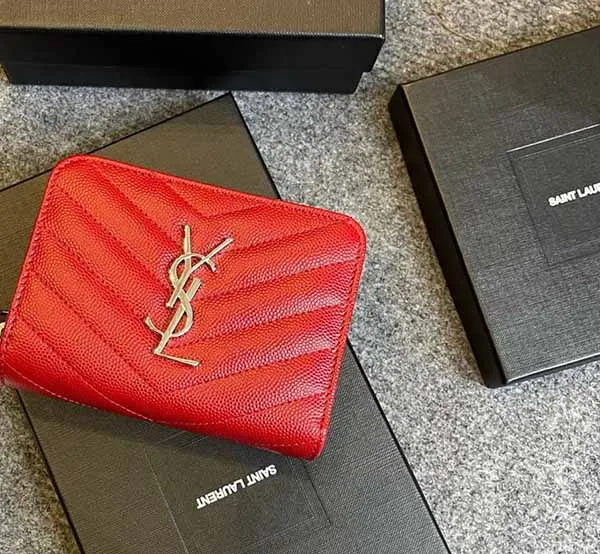Ví Nữ Yves Saint Laurent YSL Portemonnaie Compact Zip Around Rot Leder Matelassé 403723 Màu Đỏ - Túi xách - Vua Hàng Hiệu