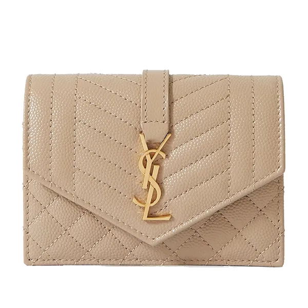 Ví Nữ Yves Saint Laurent YSL Envelope Quilted Textured-Leather Wallet Màu Beige