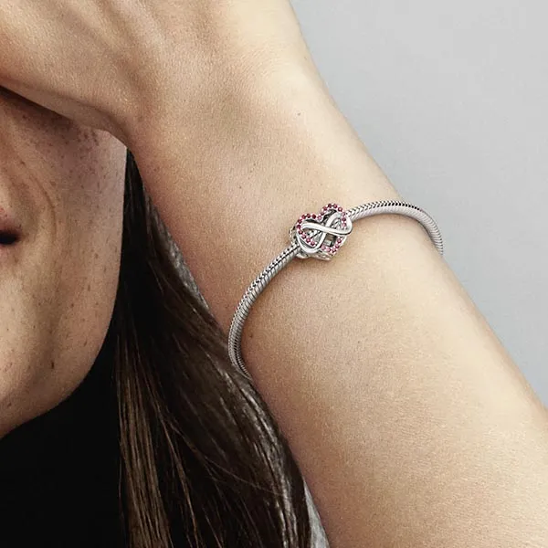 Hạt Vòng Charm Pandora Moments Trái Tim Vô Cực Đính Đá Cubic Zirconia Màu Đỏ