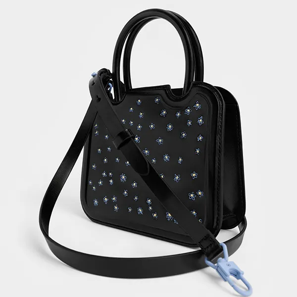 Túi Xách Nữ Charles & Keith CNK Perline Double Handle Sculptural Tote Bag - Black 30781879 Màu Đen