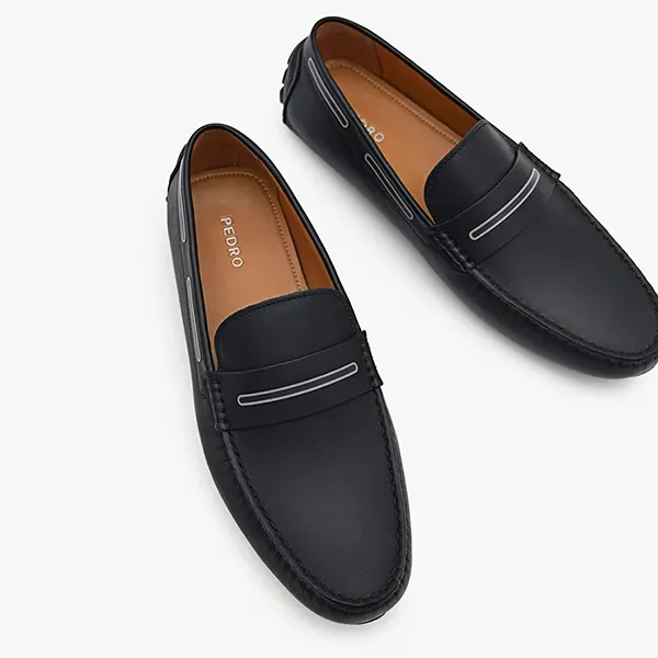 Giày Lười Nam Pedro Mũi Tròn Quai Ngang PMI – 65110277 Màu Đen Size 43