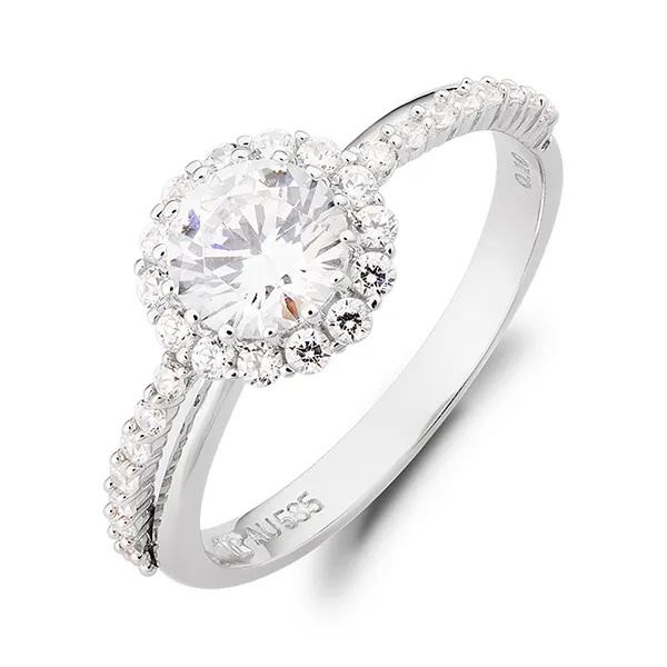 Nhẫn Huy Thanh Jewelry NDINO 214 - 14K - Đá Moissanite Màu Bạc