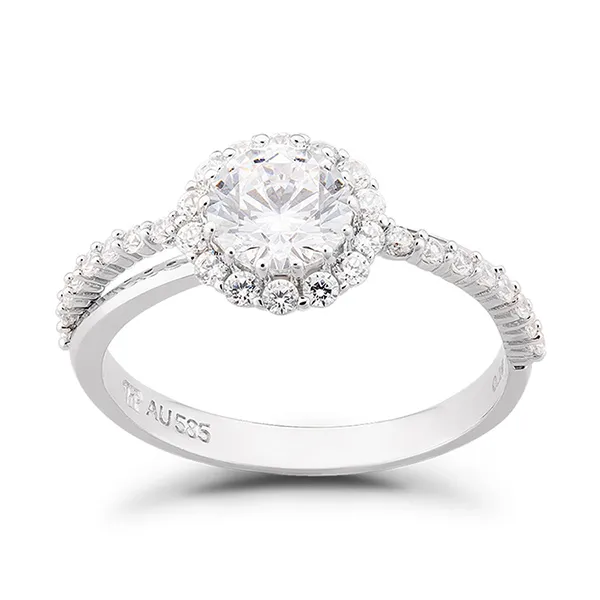 Nhẫn Huy Thanh Jewelry NDINO 214 - 14K - Đá Moissanite Màu Bạc