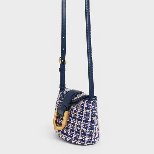 Túi Đeo Vai Nữ Charles & Keith CNK Gabine Tweed Bucket Bag 10781870 Màu Xanh Navy
