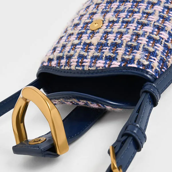 Túi Đeo Vai Nữ Charles & Keith CNK Gabine Tweed Bucket Bag 10781870 Màu Xanh Navy