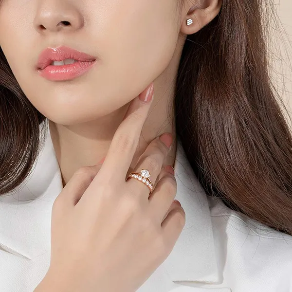 Nhẫn Huy Thanh Jewelry NDINO 213 - 14K - Đá Cubic Zirconia Màu Vàng Hồng - 1