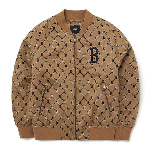 Áo Khoác MLB Bomber Diamond Monogram Front Pattern Jacquard Baseball Jumper Boston Red Sox 3AJPM0224-43BGS Màu Nâu Size M