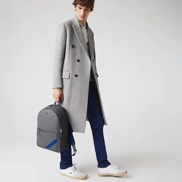 Balo Lacoste Men's Chantaco Colorblock Matte Stitched Leather Backpack Màu Xám