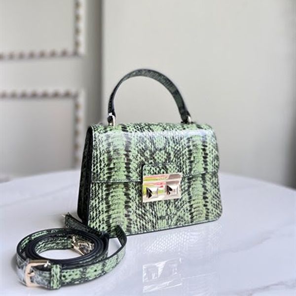 Túi Đeo Chéo Furla Bella Snakeskin-Embossed Leather Top Handle Bag In Green Màu Xanh Đen - 1