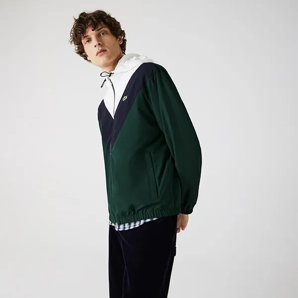 Áo Khoác Lacoste Men's Lightweight Colorblock Hooded Jacket BH1949 00 FFY Màu Xanh Phối Trắng Size 46