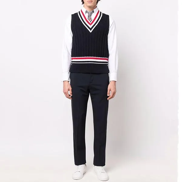 Áo Len Ghi Lê Thom Browne Stripe-Trim Knitted Vest Màu Đen Đỏ Size 1 - Thời trang - Vua Hàng Hiệu