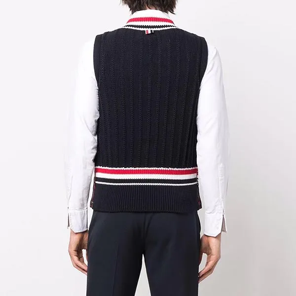 Áo Len Ghi Lê Thom Browne Stripe-Trim Knitted Vest Màu Đen Đỏ Size 1 - Thời trang - Vua Hàng Hiệu