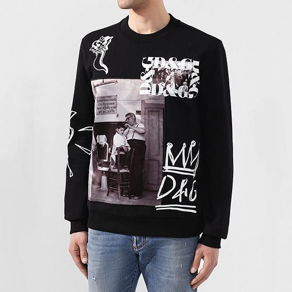 Áo Nỉ Nam Dolce & Gabbana D&G Graphic Photo Printed G9JV8Z-G7RXS Sweater Màu Đen - 3