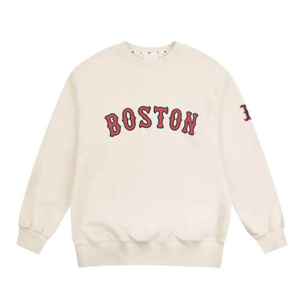 Áo Nỉ Sweater MLB Boston Red Sox Chunky Shose Wording Over Sweatshirt Màu Kem Chữ Đỏ - Thời trang - Vua Hàng Hiệu