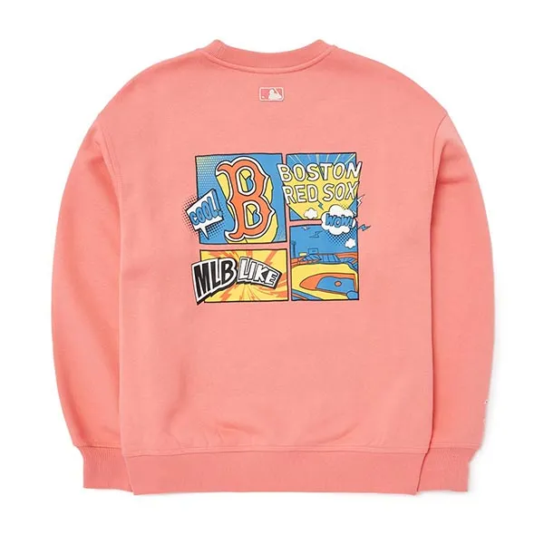 Áo Nỉ Sweater MLB Cartoon Brushed Mega Over Fit Sweatshirt Boston Red Sox 3 AMTL0426-43COS Màu Hồng