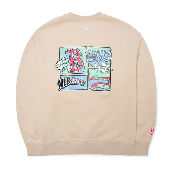 Áo Nỉ Sweater MLB Cartoon Brushed Mega Over Fit Sweatshirt Boston Red Sox 3AMTL0426-43BGL Màu Kem